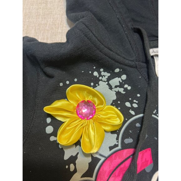 Disney Parks Minnie Mouse Black Hoodie Yellow Flower Embellishment Pocket Sz M - Picture 3 of 4